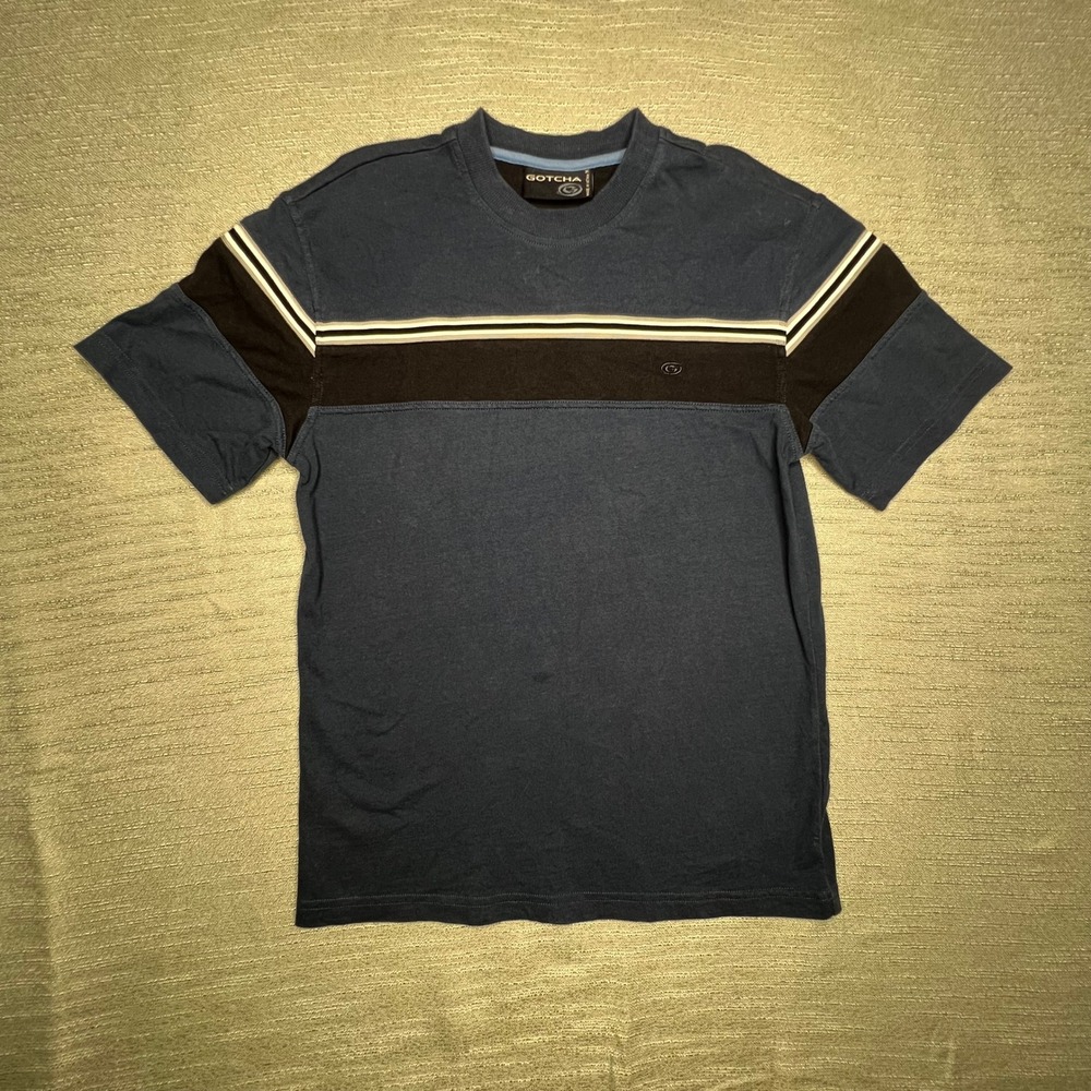 Gotcha Boys Navy Blue Colorblock Stripe Short Sleeve T-Shirt Size M 10/12
